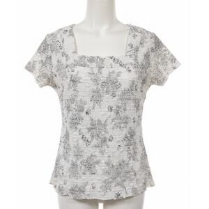 Dressbarn Top Size M White Brown Floral Square Neck Short Sleeve Fairy Coquette